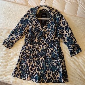 Nanette Lepore Rain Jacket Trench Coat Blue Leopard Size 6
